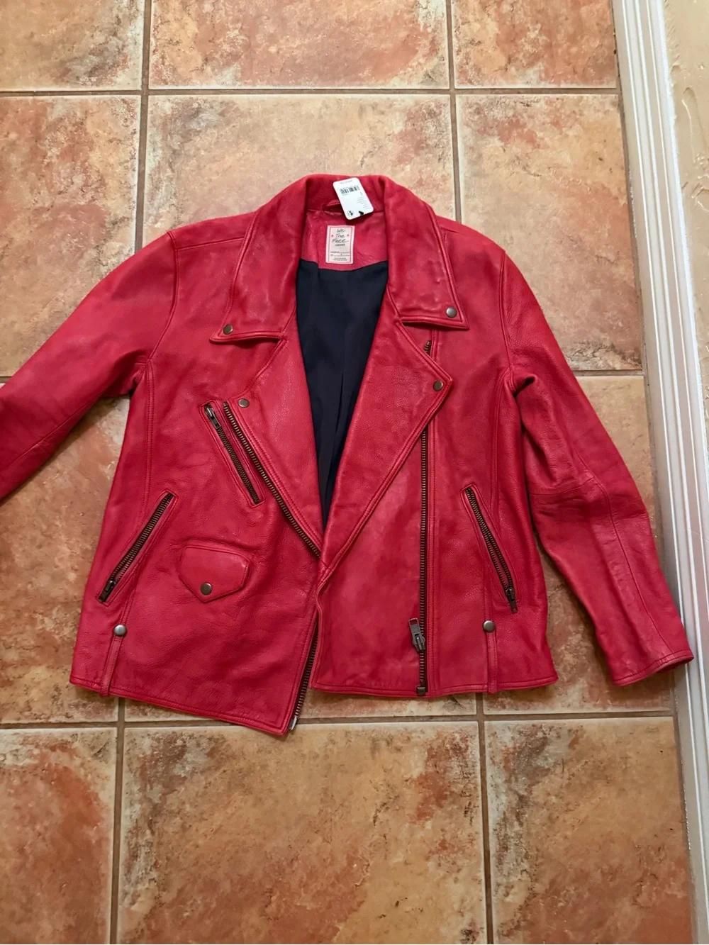 Free People S 100% Leather Jacket New with tag